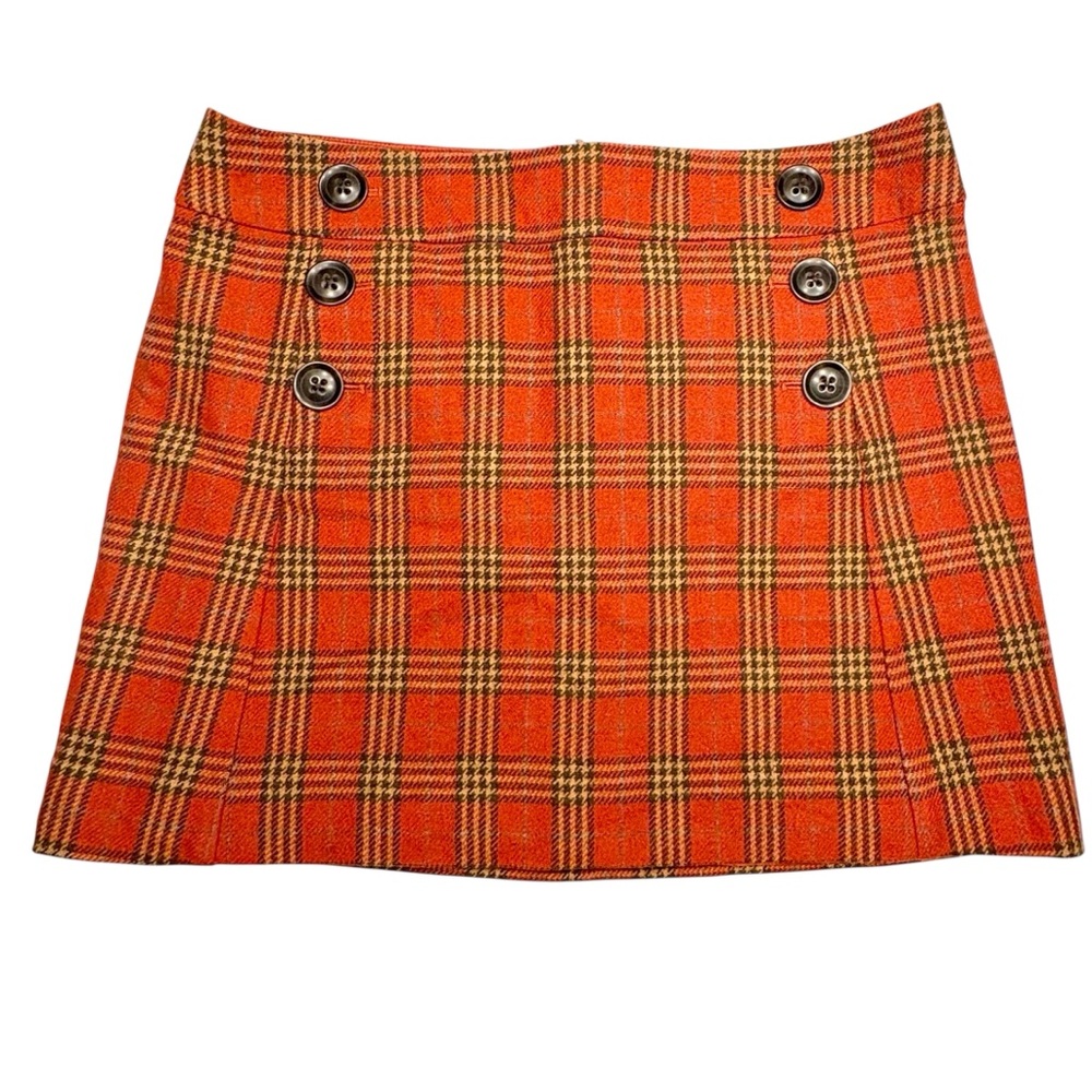 Y2K Size 10 Wool Burnt Orange Preppy Acadamia School Girl Plaid Mini Skirt Gap